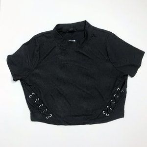 Material Girl Juniors' Lace-Up Rib-Knit Crop Top